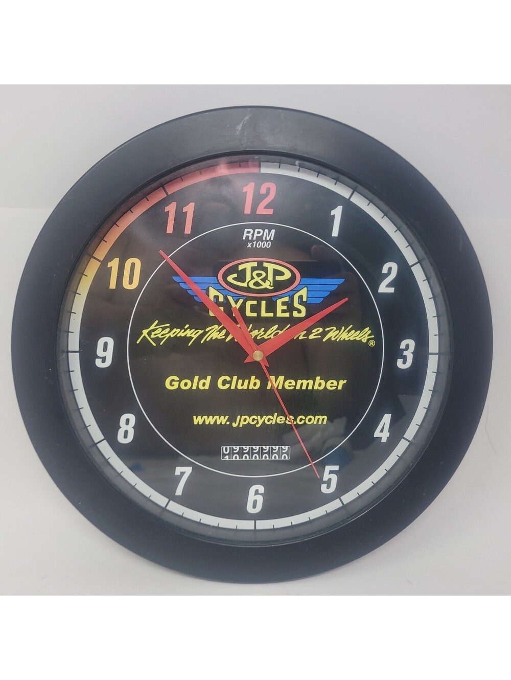 JP Cycles Gold Club Member 12in Tachometer Wall Clock Motorcycle Garage Decor